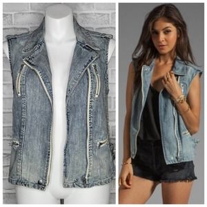 Rebecca Taylor Moto Style Denim Zipper Vest